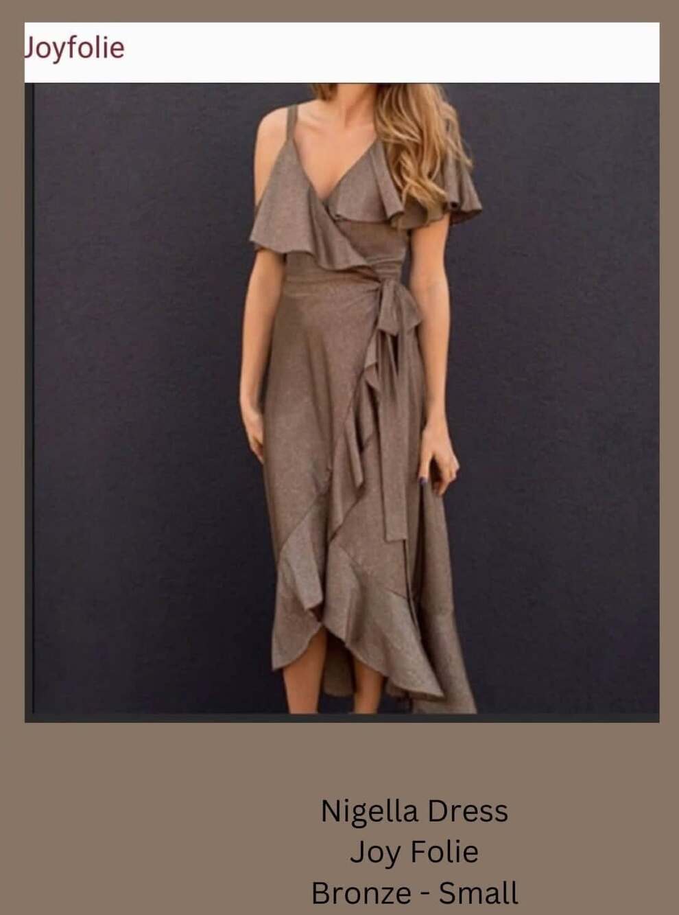 Joyfolie Mia Joy Bronze Shimmer Nigella Wrap Dress Size Small